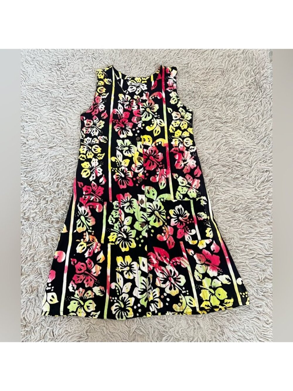 Black Hawaiian Dress with Colorful Flowers Size 1 100% Rayon (4-6) - Picture 10 of 15